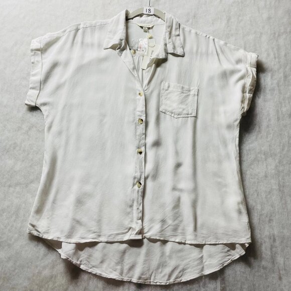 NWT Sim & Sam Womens White High Low Hem Patch Pocket Button Up Shirt Size XL - Picture 1 of 7